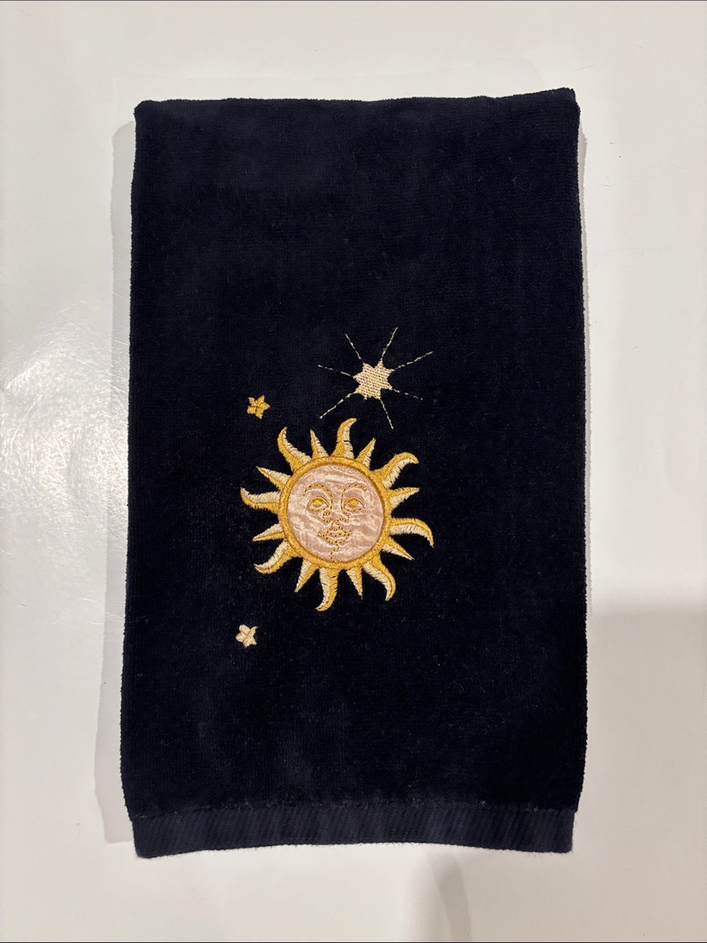 Vintage 90’s celestial black and gold hand towel